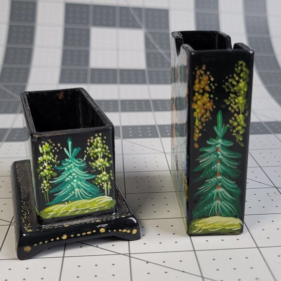 Russian Lacquer Playing Card or Cigarette Box & Stand Artist Signed Vintage - Picture 4 of 11